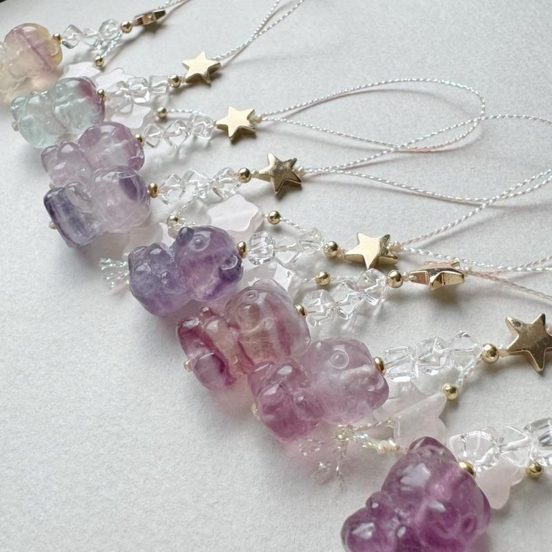 [zoeverglow]螢石熊熊x粉晶星星x白水晶手機吊飾｜掛飾 ｜萌萌可愛 有瑕優惠-細節圖8