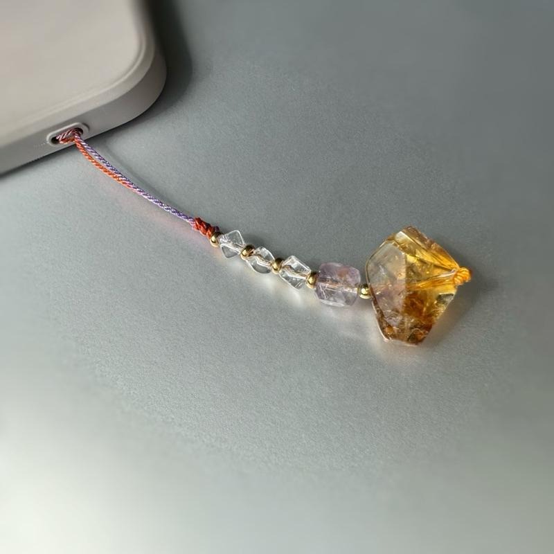 [zoeverglow]九紫離火 黃塔晶x白水晶x紫水晶 手機掛飾｜掛繩 招財 智慧 淨化-細節圖4