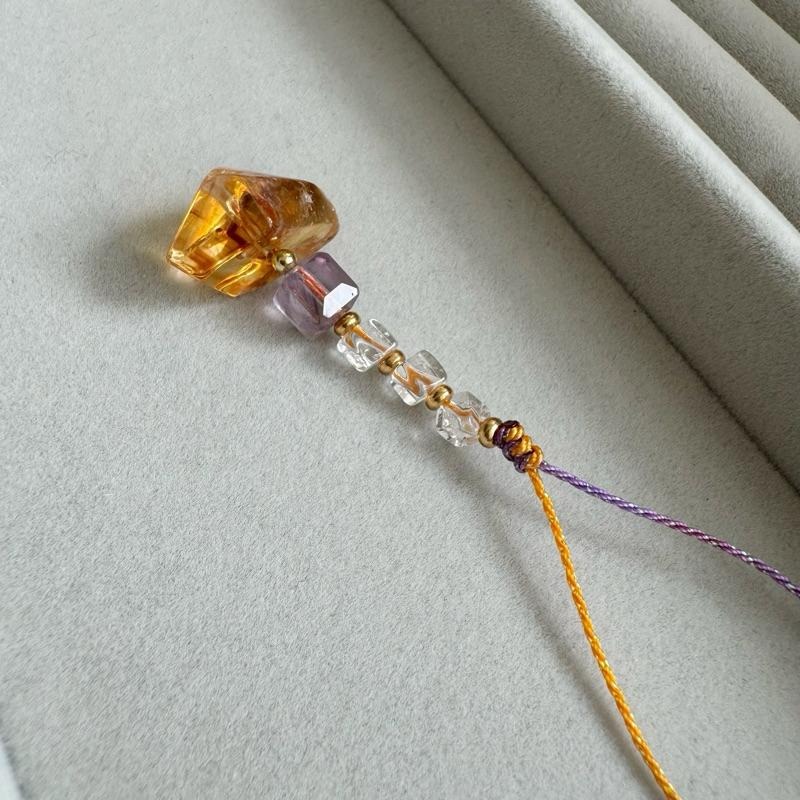 [zoeverglow]九紫離火 黃塔晶x白水晶x紫水晶 手機掛飾｜掛繩 招財 智慧 淨化-細節圖5