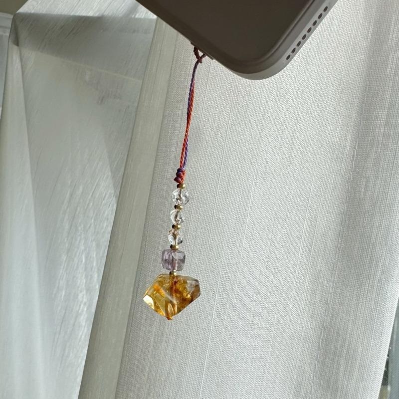 [zoeverglow]九紫離火 黃塔晶x白水晶x紫水晶 手機掛飾｜掛繩 招財 智慧 淨化-細節圖8