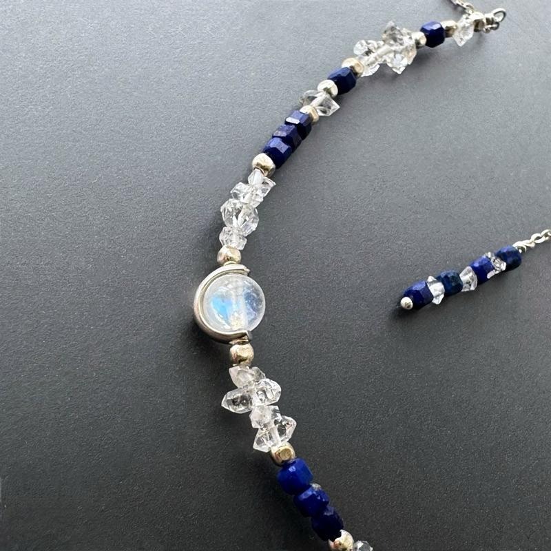 [zoeverglow]原創月光石x閃靈鑽x青金石 s925純銀頸鍊 l 淨化心靈 洞察力 思緒清晰-細節圖6