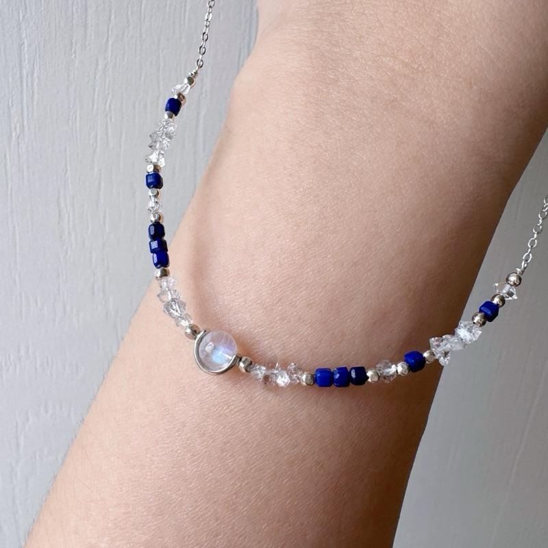 [zoeverglow]原創月光石x閃靈鑽x青金石 s925純銀頸鍊 l 淨化心靈 洞察力 思緒清晰-細節圖8