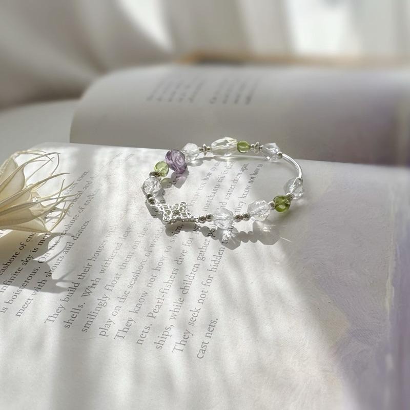 [zoeverglow] < 晨曦紫陌 >原創紫水晶玫瑰x白水晶x黃水晶x橄欖石 s925純銀手串|透明系 智慧-細節圖5