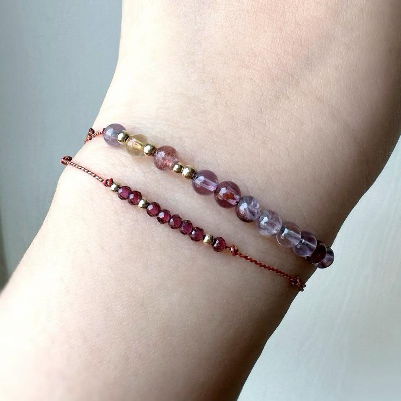 [zoeverglow] < 紫•離火 >紫幽靈x金髮晶x草莓晶五色線手繩｜14kgf 九紫離火 祈福 紅繩 本命年-細節圖6