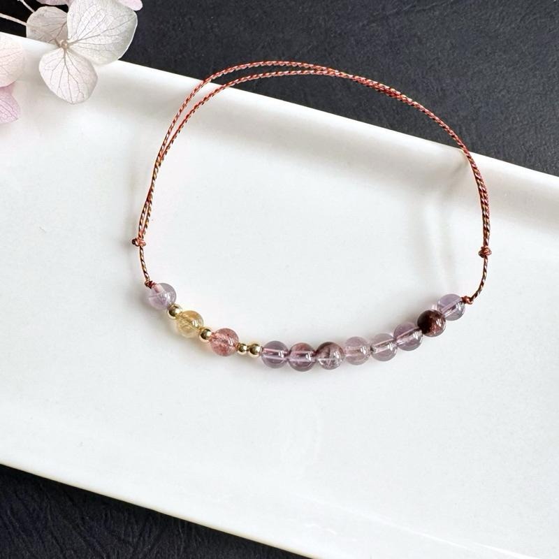 [zoeverglow] < 紫•離火 >紫幽靈x金髮晶x草莓晶五色線手繩｜14kgf 九紫離火 祈福 紅繩 本命年-細節圖7