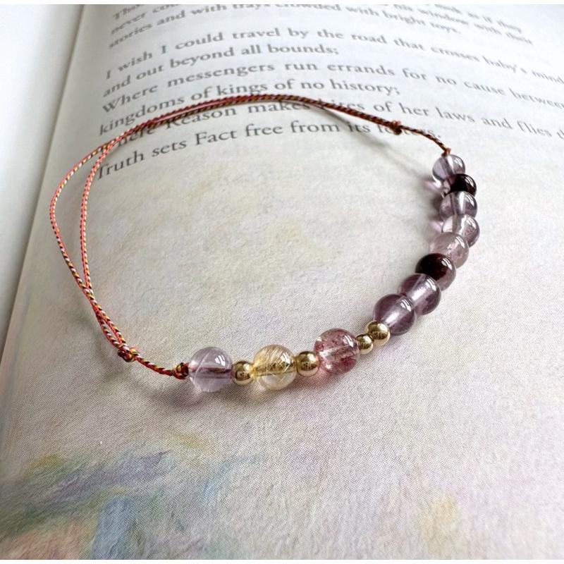 [zoeverglow] < 紫•離火 >紫幽靈x金髮晶x草莓晶五色線手繩｜14kgf 九紫離火 祈福 紅繩 本命年-細節圖8