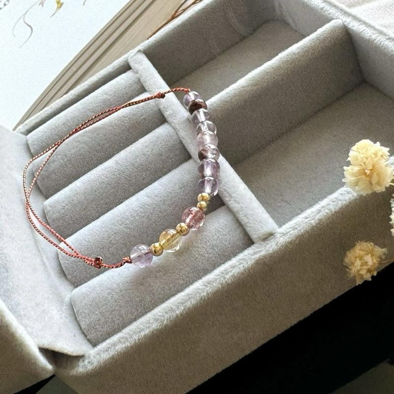 [zoeverglow] < 紫•離火 >紫幽靈x金髮晶x草莓晶五色線手繩｜14kgf 九紫離火 祈福 紅繩 本命年-細節圖9