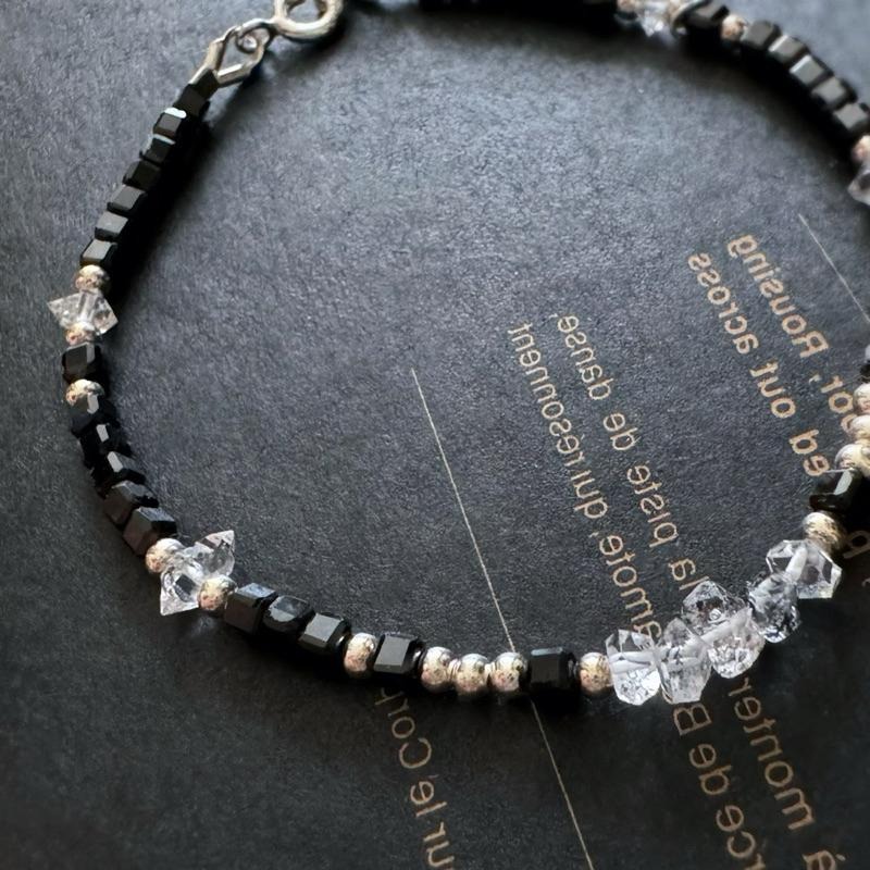 [zoeverglow]原創閃靈鑽x黑尖晶方塊 s925純銀手鍊 l 淨化 保護-細節圖2