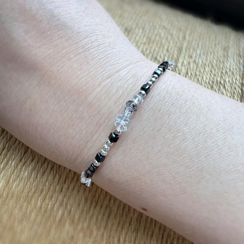 [zoeverglow]原創閃靈鑽x黑尖晶方塊 s925純銀手鍊 l 淨化 保護-細節圖3