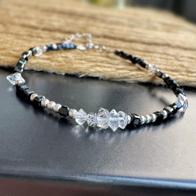 [zoeverglow]原創閃靈鑽x黑尖晶方塊 s925純銀手鍊 l 淨化 保護-細節圖4