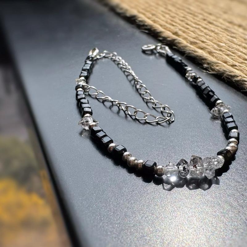 [zoeverglow]原創閃靈鑽x黑尖晶方塊 s925純銀手鍊 l 淨化 保護-細節圖5