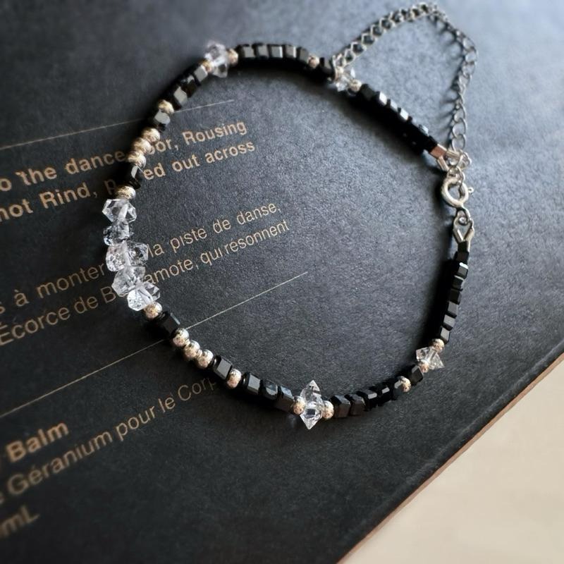 [zoeverglow]原創閃靈鑽x黑尖晶方塊 s925純銀手鍊 l 淨化 保護-細節圖7