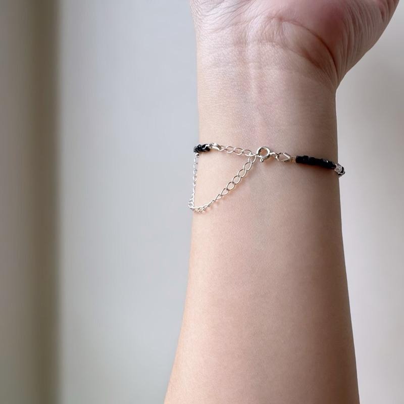 [zoeverglow]原創閃靈鑽x黑尖晶方塊 s925純銀手鍊 l 淨化 保護-細節圖8