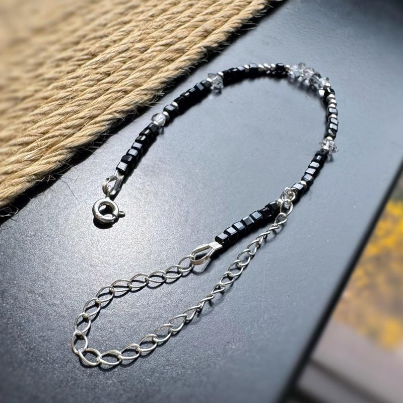 [zoeverglow]原創閃靈鑽x黑尖晶方塊 s925純銀手鍊 l 淨化 保護-細節圖9