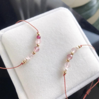 [zoeverglow]五色線+草莓晶x淡水珍珠x石榴石編製紅繩手繩｜極細