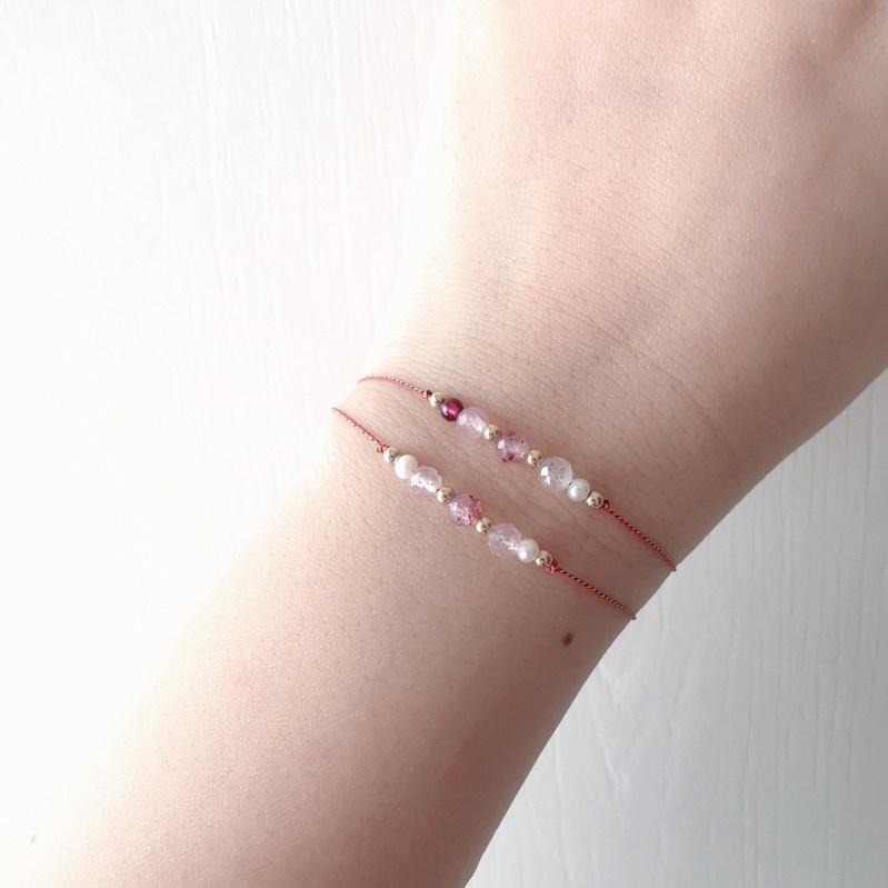 [zoeverglow]五色線+草莓晶x淡水珍珠x石榴石編製紅繩手繩｜極細-細節圖3