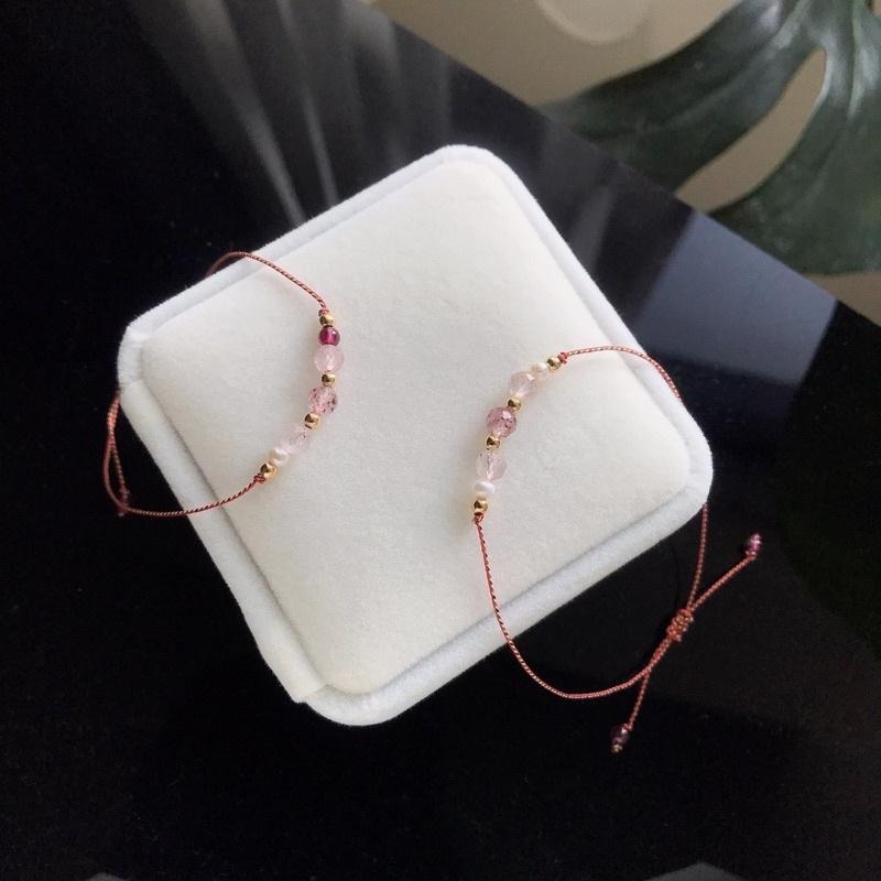 [zoeverglow]五色線+草莓晶x淡水珍珠x石榴石編製紅繩手繩｜極細-細節圖7