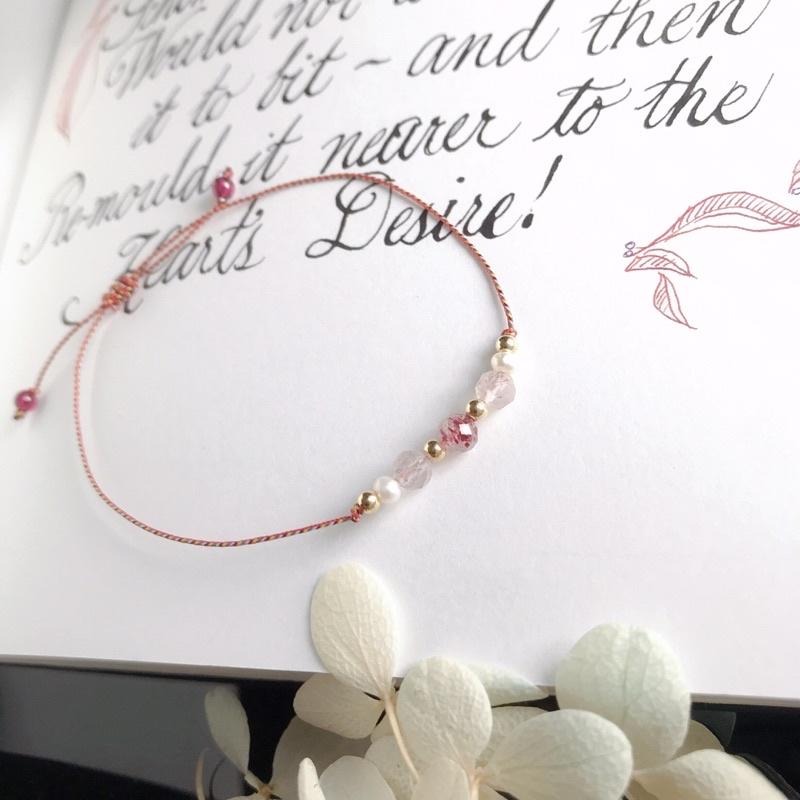 [zoeverglow]五色線+草莓晶x淡水珍珠x石榴石編製紅繩手繩｜極細-細節圖8