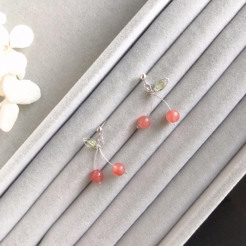 [zoeverglow]< 櫻桃 > 瑪瑙x橄欖石 s925純銀耳環|原創-細節圖2