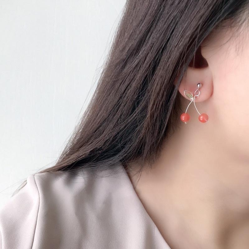 [zoeverglow]< 櫻桃 > 瑪瑙x橄欖石 s925純銀耳環|原創-細節圖3