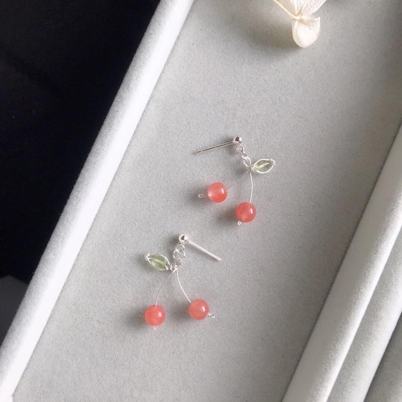 [zoeverglow]< 櫻桃 > 瑪瑙x橄欖石 s925純銀耳環|原創-細節圖4