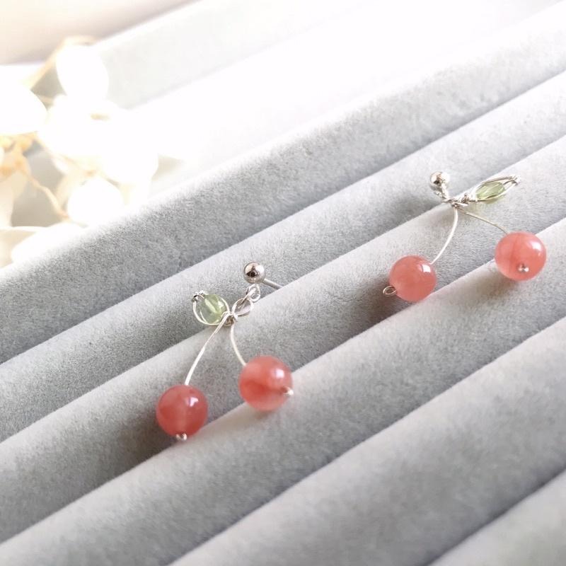 [zoeverglow]< 櫻桃 > 瑪瑙x橄欖石 s925純銀耳環|原創-細節圖5