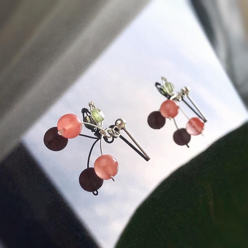 [zoeverglow]< 櫻桃 > 瑪瑙x橄欖石 s925純銀耳環|原創-細節圖6