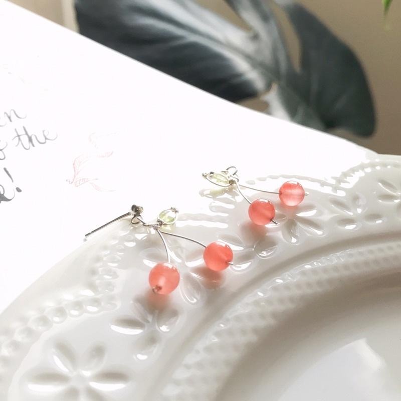 [zoeverglow]< 櫻桃 > 瑪瑙x橄欖石 s925純銀耳環|原創-細節圖7