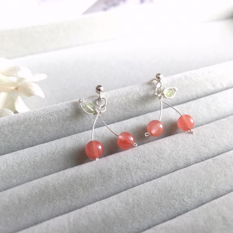 [zoeverglow]< 櫻桃 > 瑪瑙x橄欖石 s925純銀耳環|原創-細節圖8