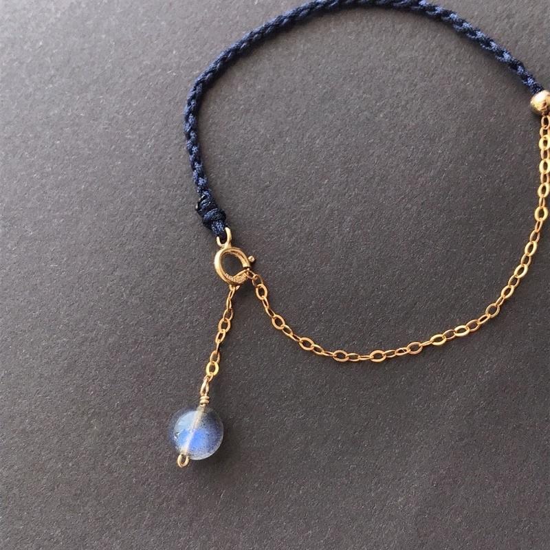 [zoeverglow]拉長石 14kgf編製手鍊 | 藏青 灰月光石-細節圖4