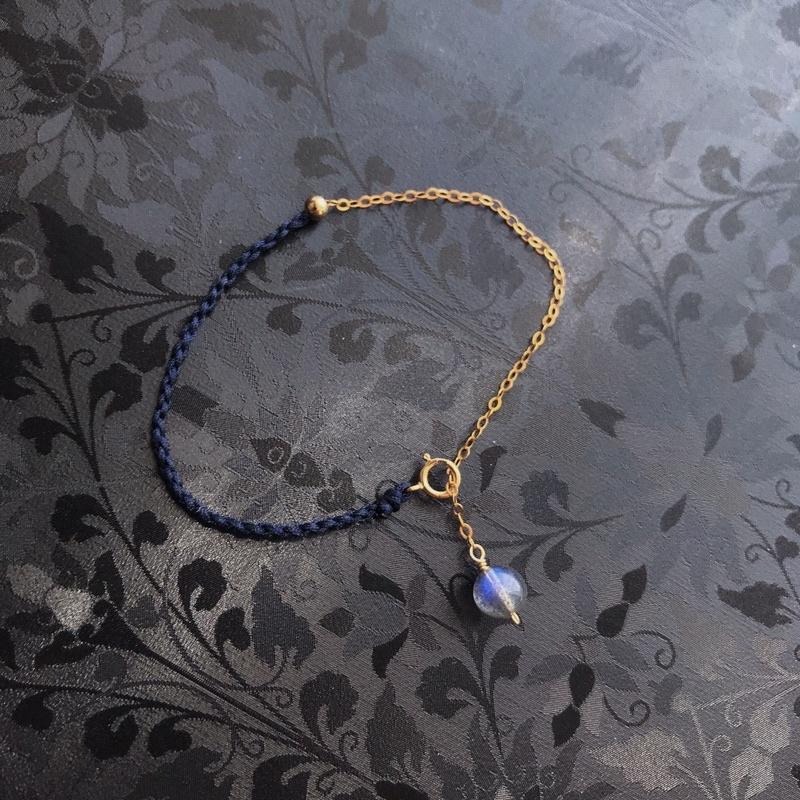 [zoeverglow]拉長石 14kgf編製手鍊 | 藏青 灰月光石-細節圖5