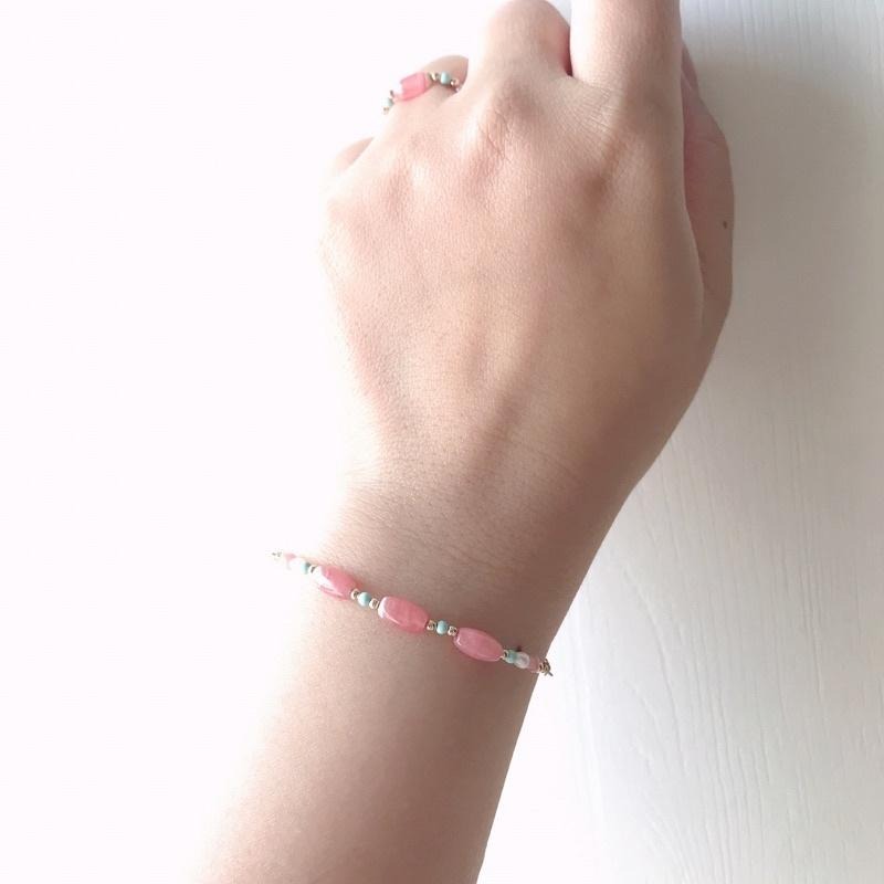 [zoeverglow]紅紋石x綠松石x淡水珍珠 14kgf手鍊-細節圖3