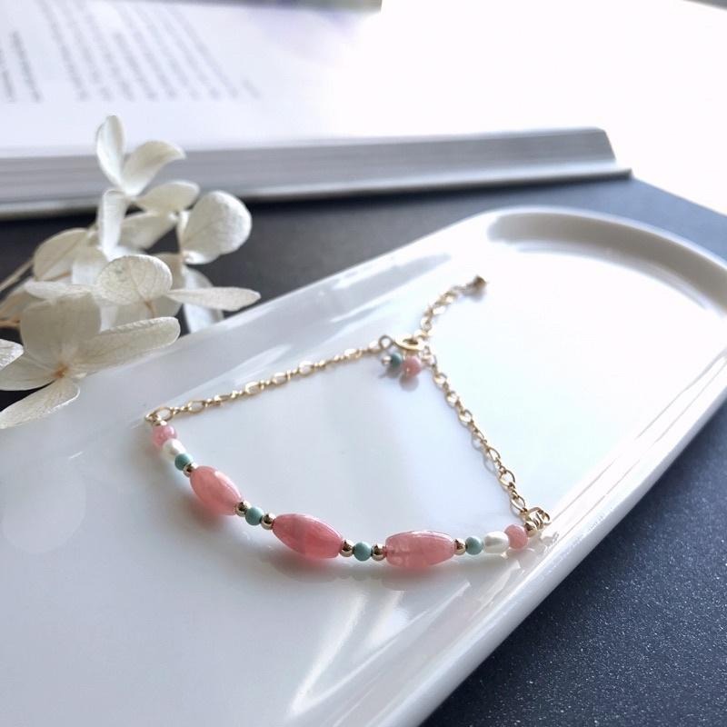 [zoeverglow]紅紋石x綠松石x淡水珍珠 14kgf手鍊-細節圖4