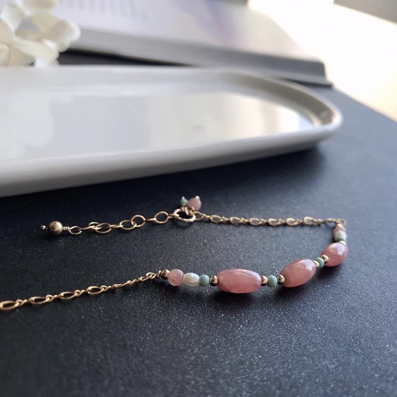 [zoeverglow]紅紋石x綠松石x淡水珍珠 14kgf手鍊-細節圖5