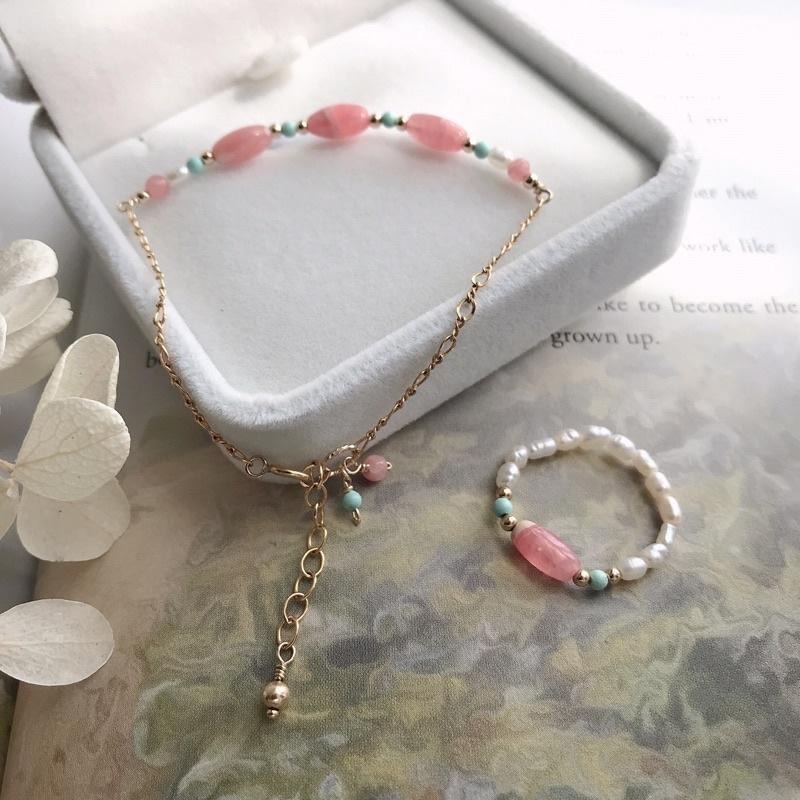 [zoeverglow]紅紋石x綠松石x淡水珍珠 14kgf手鍊-細節圖6
