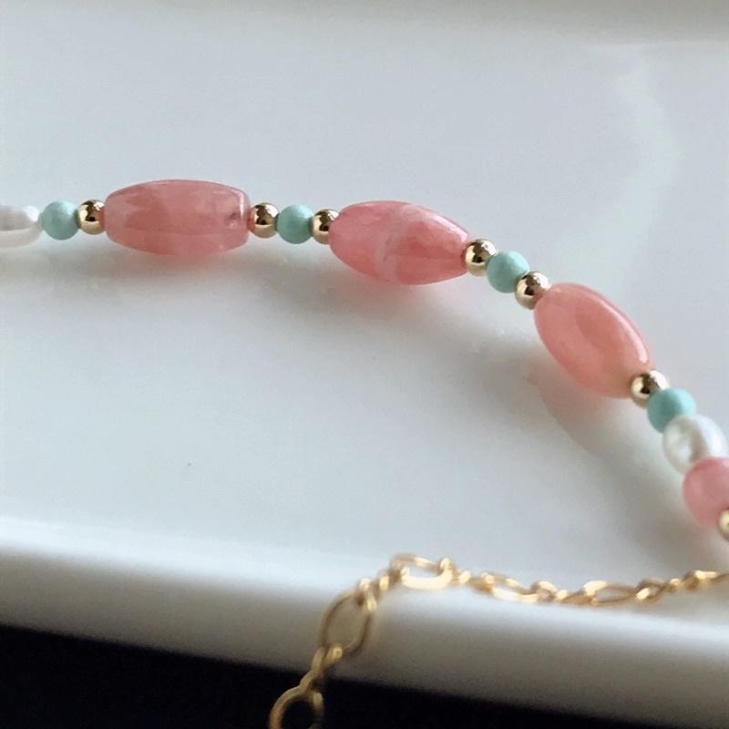 [zoeverglow]紅紋石x綠松石x淡水珍珠 14kgf手鍊-細節圖8