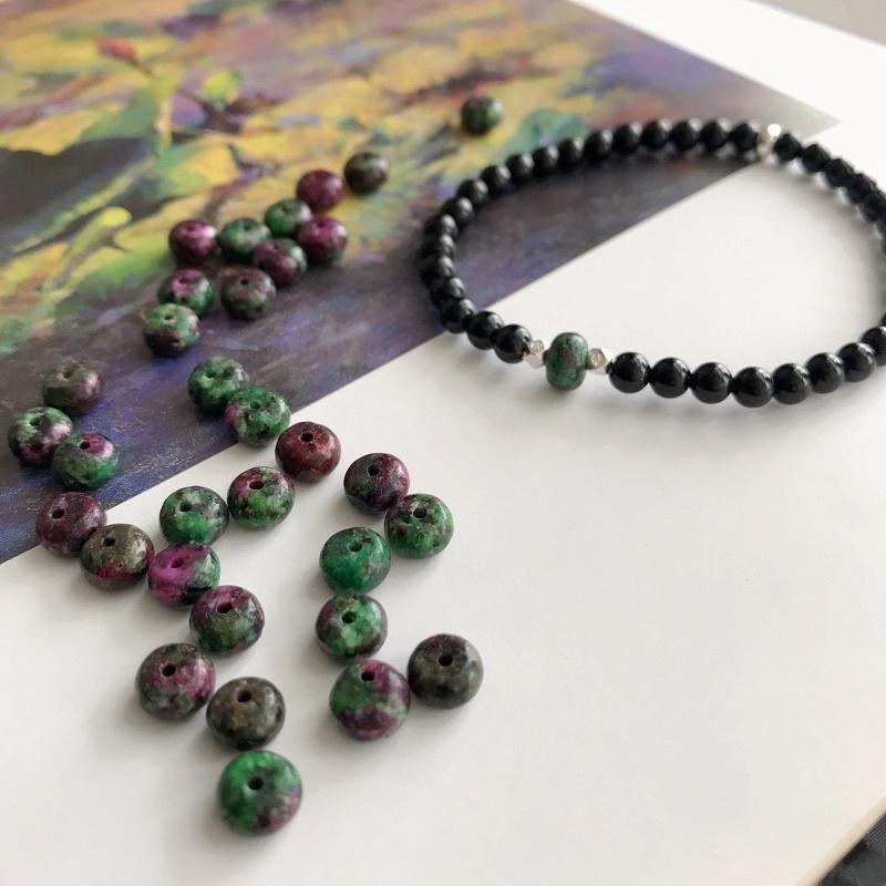 [zoeverglow]原創紅綠寶x黑瑪瑙 純銀手串|彈力繩-細節圖8