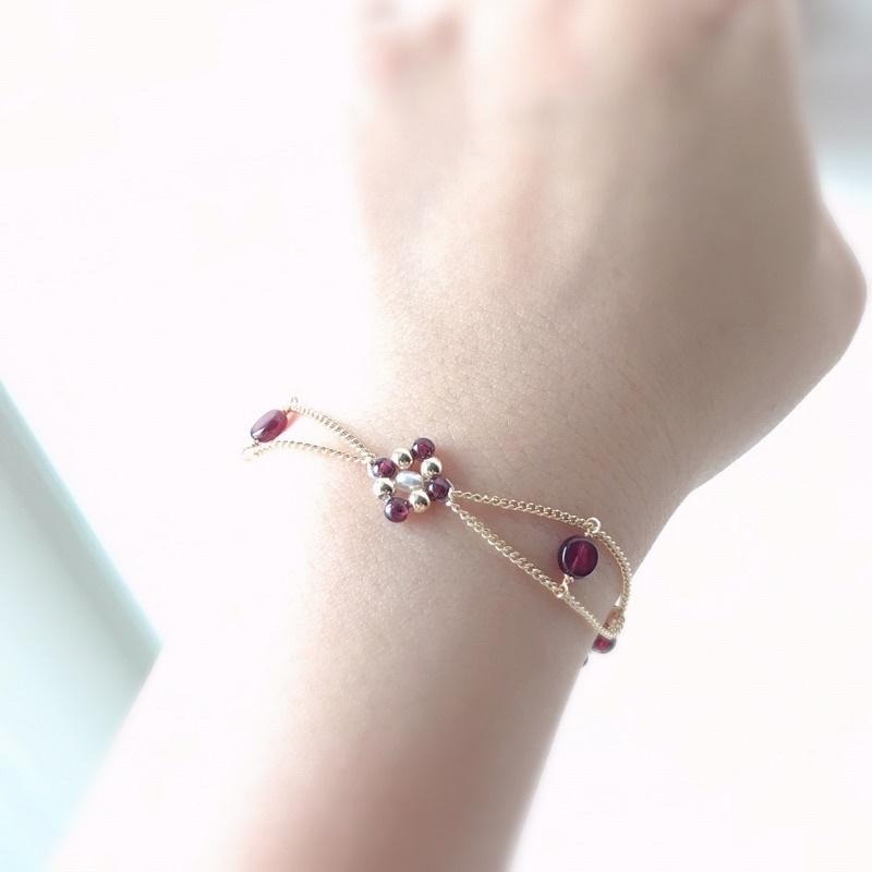 [zoeverglow]原創石榴石x淡水珍珠手鍊式手串｜半彈力繩-細節圖3