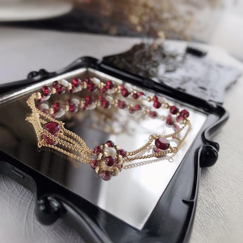 [zoeverglow]原創石榴石x淡水珍珠手鍊式手串｜半彈力繩-細節圖4