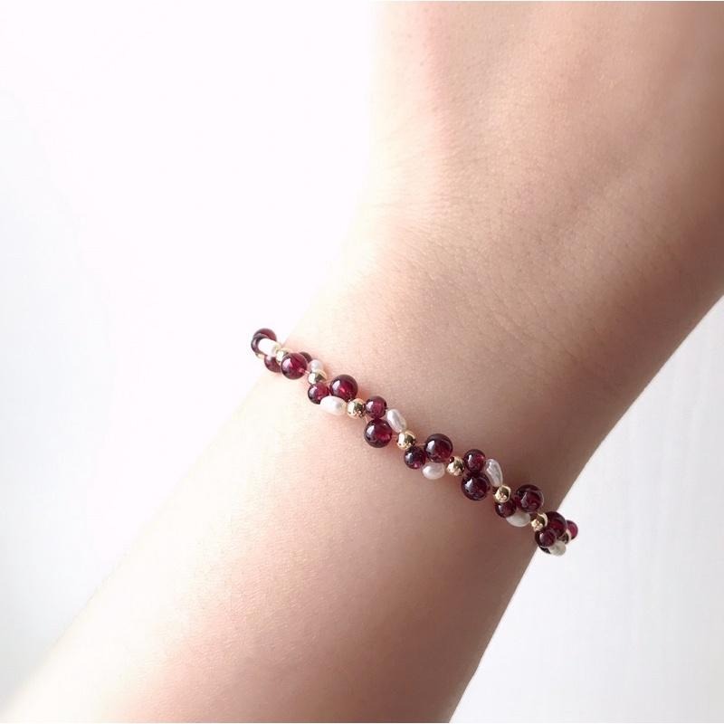 [zoeverglow]原創石榴石x淡水珍珠手鍊式手串｜半彈力繩-細節圖6