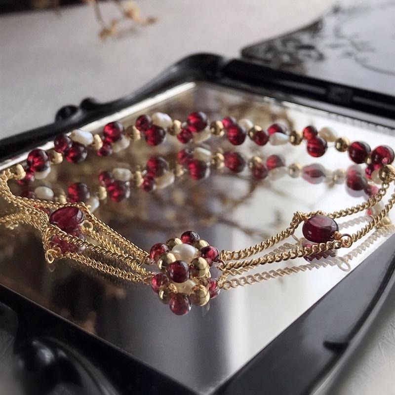 [zoeverglow]原創石榴石x淡水珍珠手鍊式手串｜半彈力繩-細節圖7