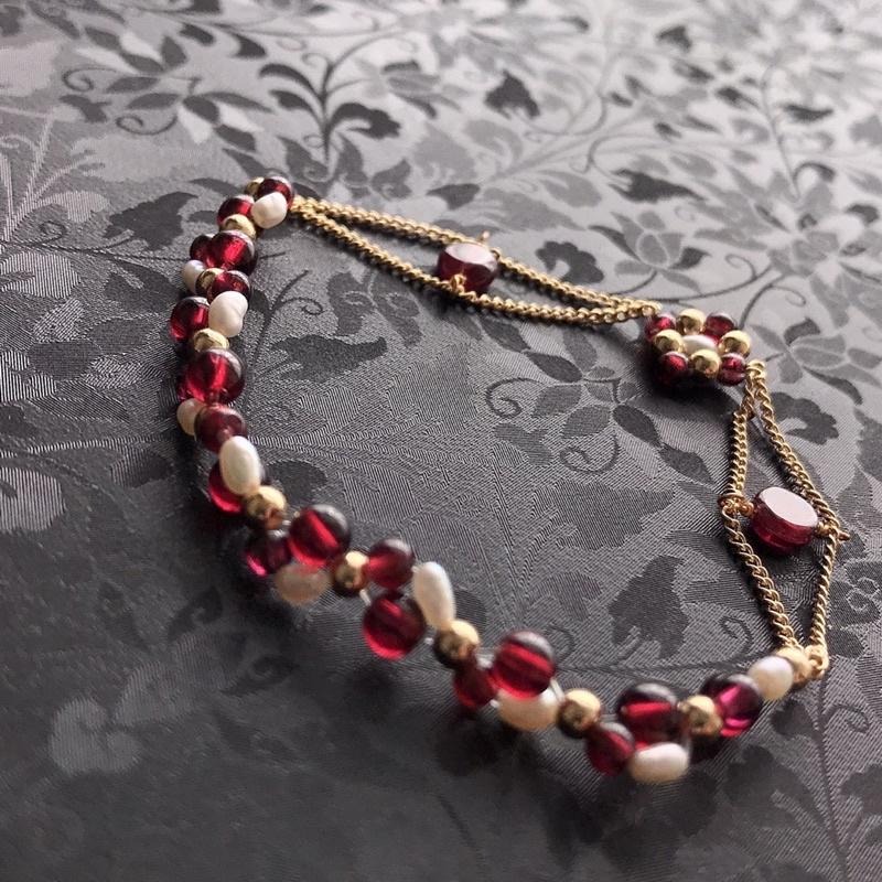 [zoeverglow]原創石榴石x淡水珍珠手鍊式手串｜半彈力繩-細節圖8