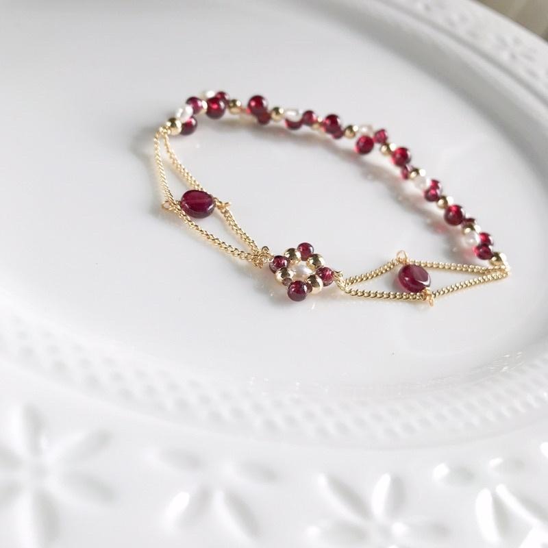 [zoeverglow]原創石榴石x淡水珍珠手鍊式手串｜半彈力繩-細節圖9