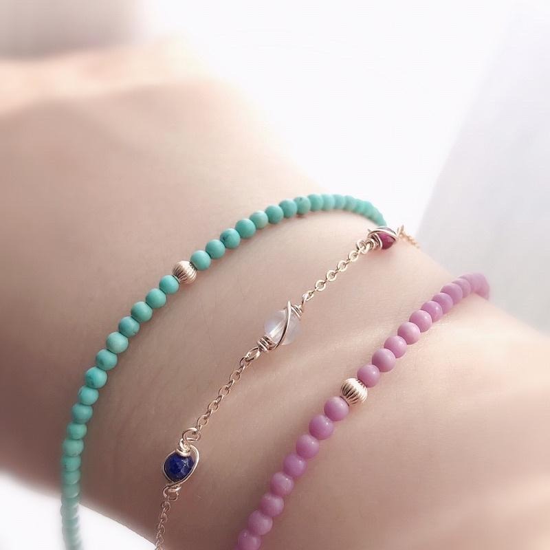 [zoeverglow]原創綠松石 紫雲母 14kgf手鍊|極細 美國14kgf-細節圖2