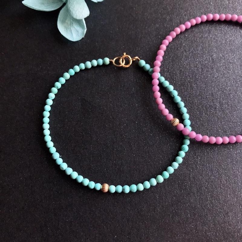 [zoeverglow]原創綠松石 紫雲母 14kgf手鍊|極細 美國14kgf-細節圖3