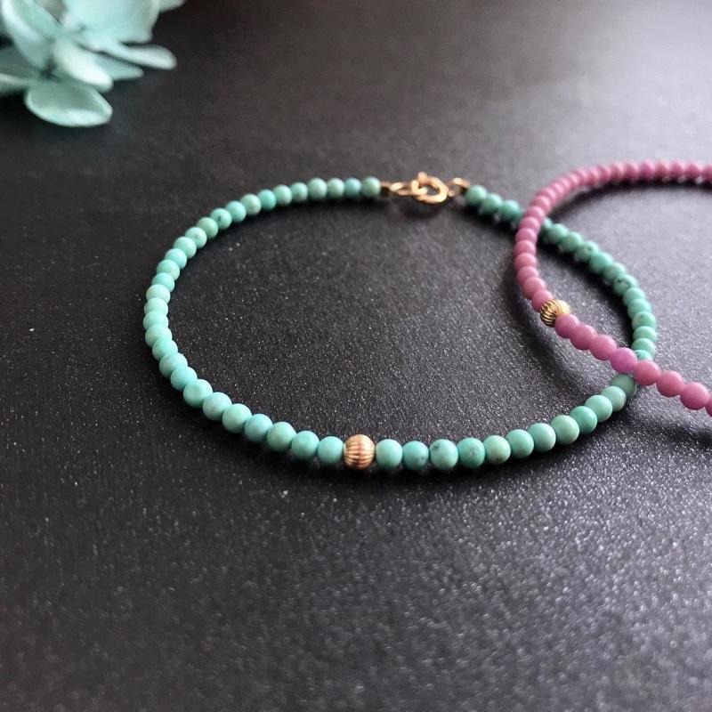 [zoeverglow]原創綠松石 紫雲母 14kgf手鍊|極細 美國14kgf-細節圖6