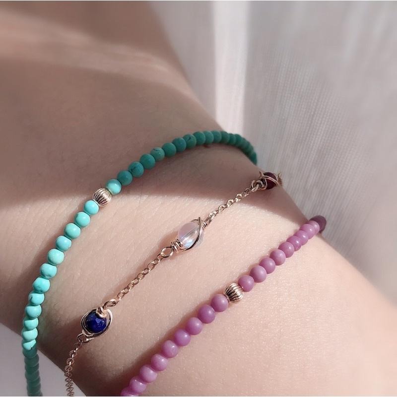 [zoeverglow]原創綠松石 紫雲母 14kgf手鍊|極細 美國14kgf-細節圖7