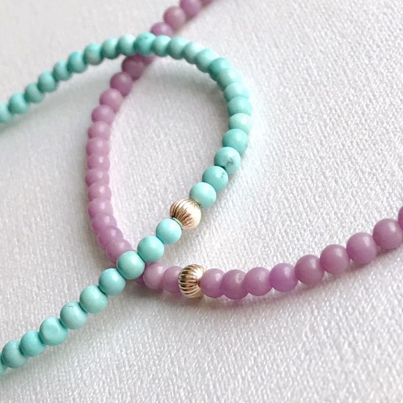 [zoeverglow]原創綠松石 紫雲母 14kgf手鍊|極細 美國14kgf-細節圖8