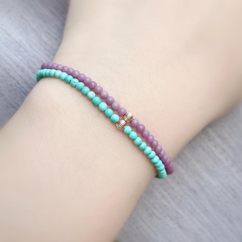 [zoeverglow]原創綠松石 紫雲母 14kgf手鍊|極細 美國14kgf-細節圖9