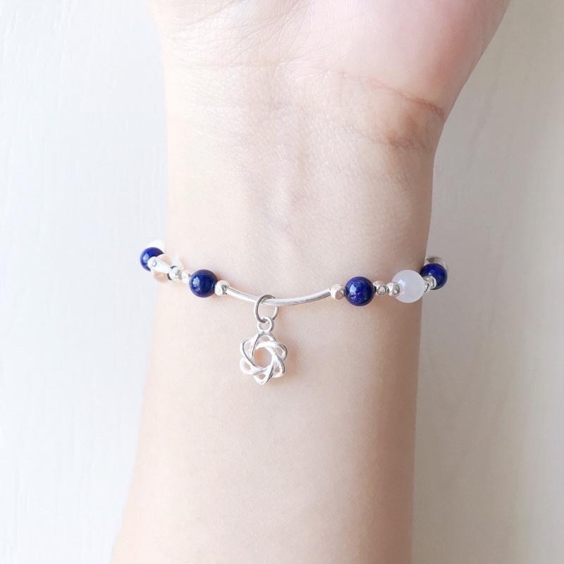 [zoeverglow]原創青金石x硨磲x白水晶 s925純銀手串｜彈力繩-細節圖3